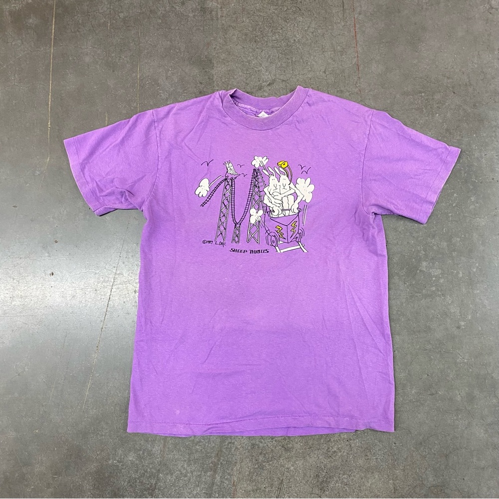 VTG‎ 1997 Sheep Thrills Roller Coaster Single Stitch Graphic Tee Hanes USA Large